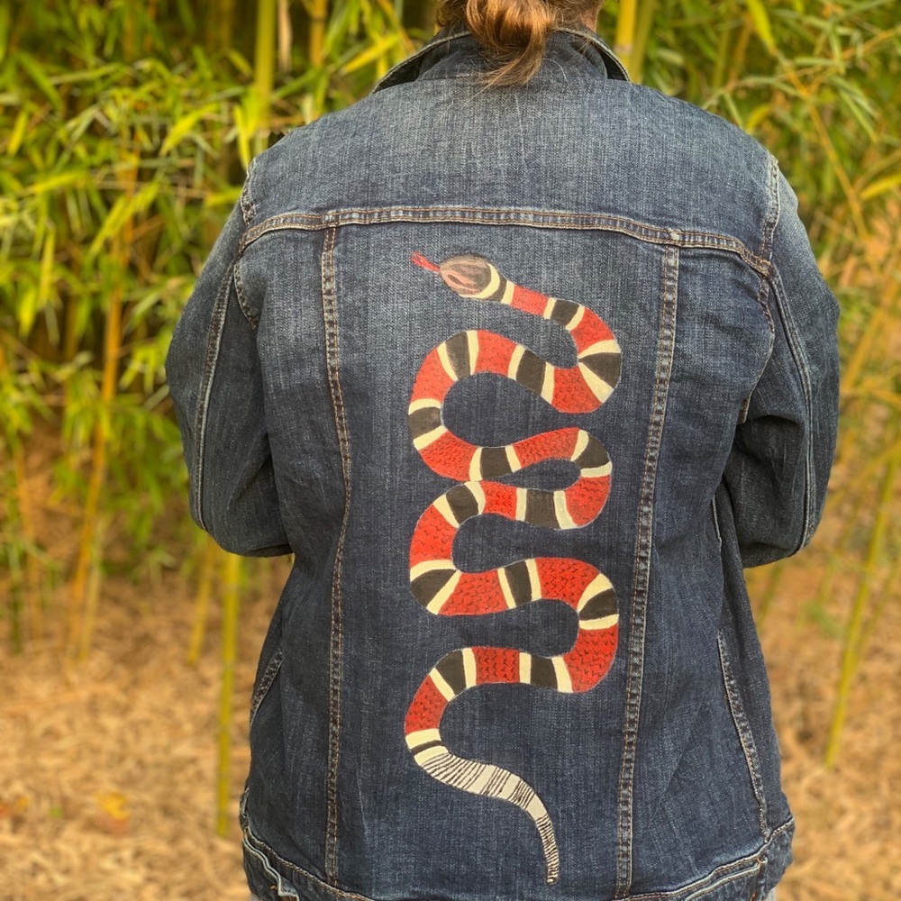 Aeropostale Hand Painted corn snake denim jacket